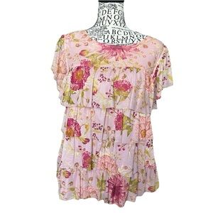 Lauren Conrad Floral Tiered Blouse Flutter Sleeves feminine preppy career Barbie